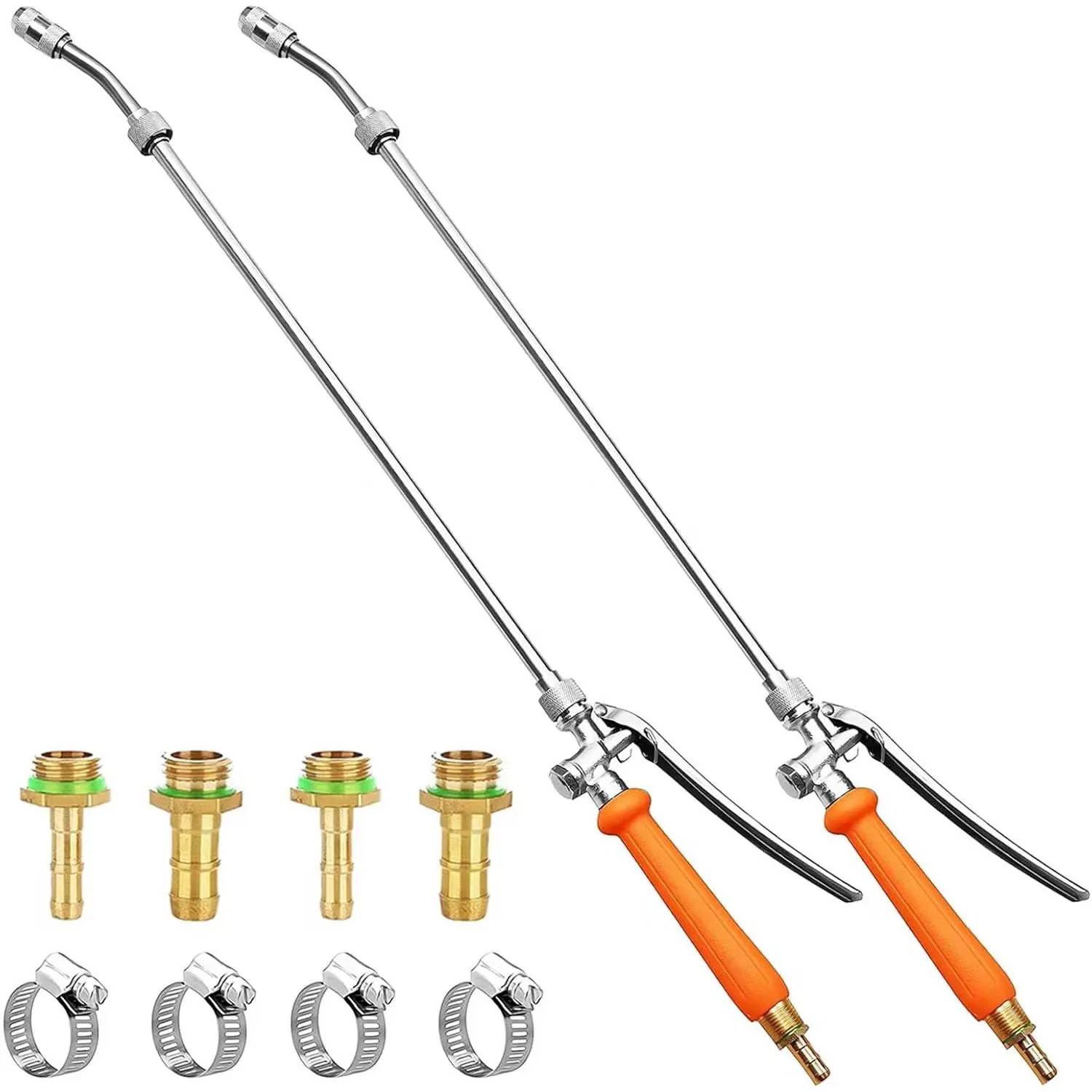 2Pcs All Metal Replacement Sprayer Wand,1/4" & 3/8" Brass Barb Sprayer Wand Replacement, Stainless Steel Sprayer Wand with Shut off Valve & 2 Hose Clamps