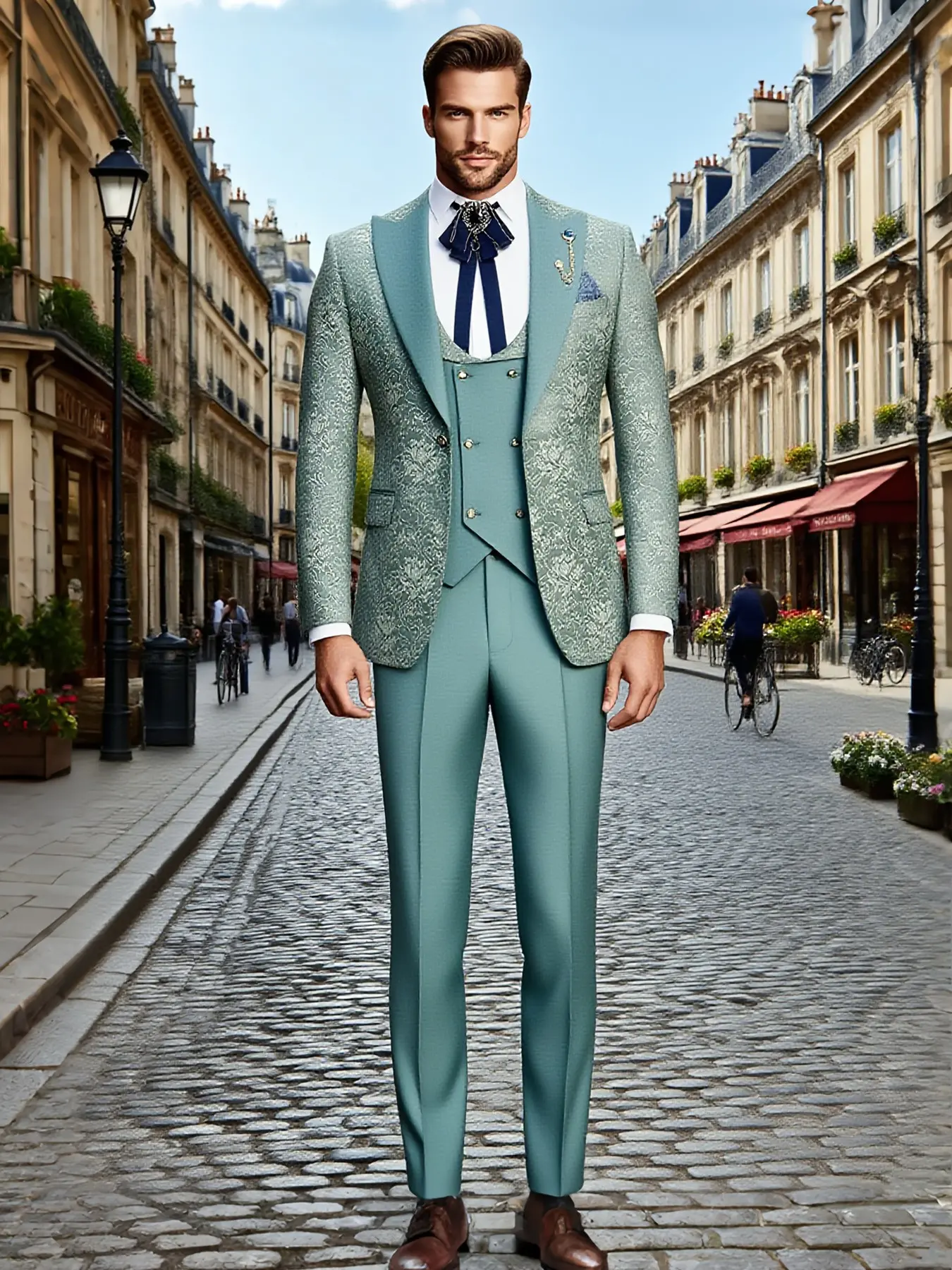 Men's Three-Piece Slim Fit Blazer Set, Double-Breasted Suit for Business, Wedding, Graduation, Formal Evening Wear, Fashionable Men's Clothing