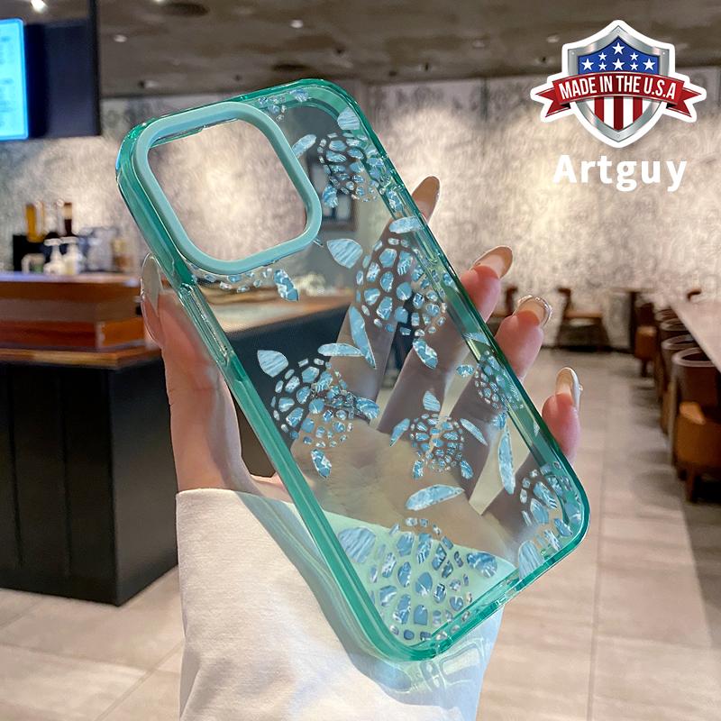 Phone Case for iPhone 16 Plus 15 Pro Max 14 13 12 11 Light Blue Turtle Pattern Non-Yellowing Shockproof Soft Silicone Transparent Cover