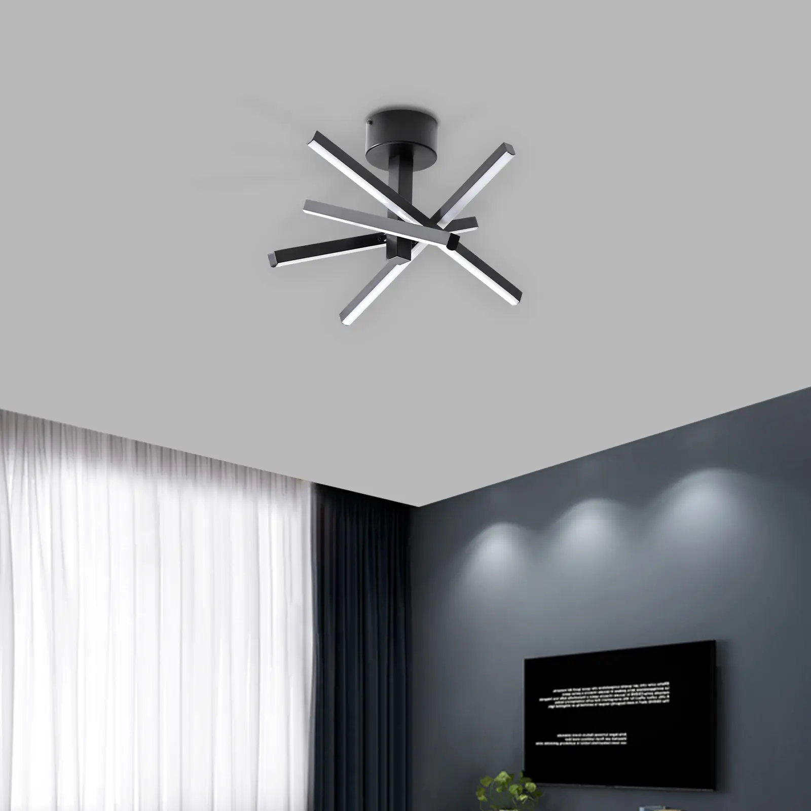 ARCH 12-Inch Contemporary LED Ceiling Light - Geometric Starburst Shape Black Finish, LED Lighting for Living Room, Ambient Illumination Indoor Use Ceiling Fixture Home Decor