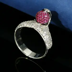 Light Luxury Copper Inlaid Zircon Pink Transfer Bead Premium Versatile Hip Hop Ring