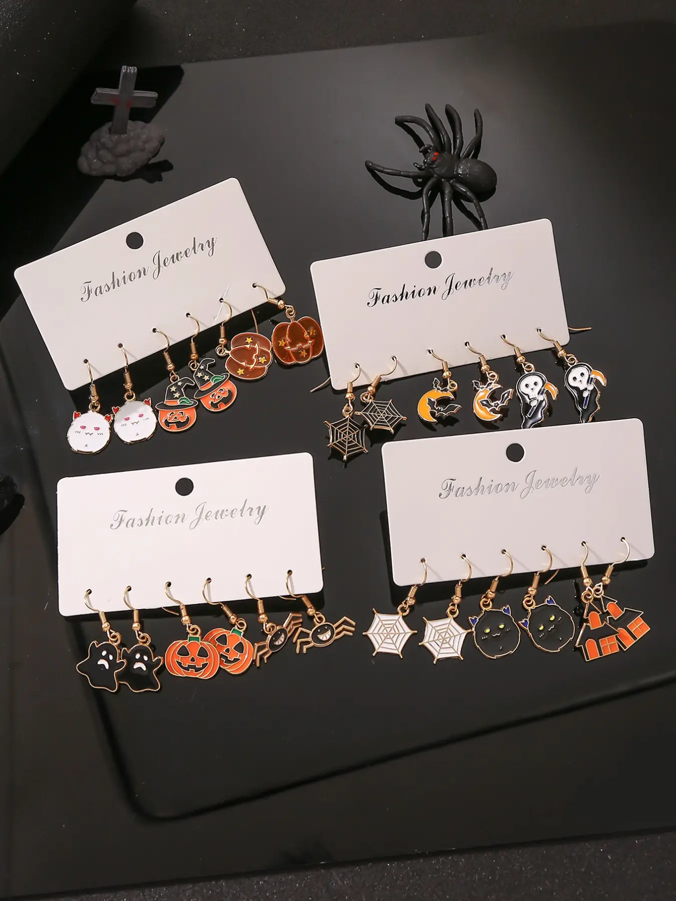 24pcs Halloween Enamel Dangerous Dangling Earrings Set, Ghost Pumpkin Bat Spider Web, Low Allergy Women's Jewelry, Perfect Halloween Gift