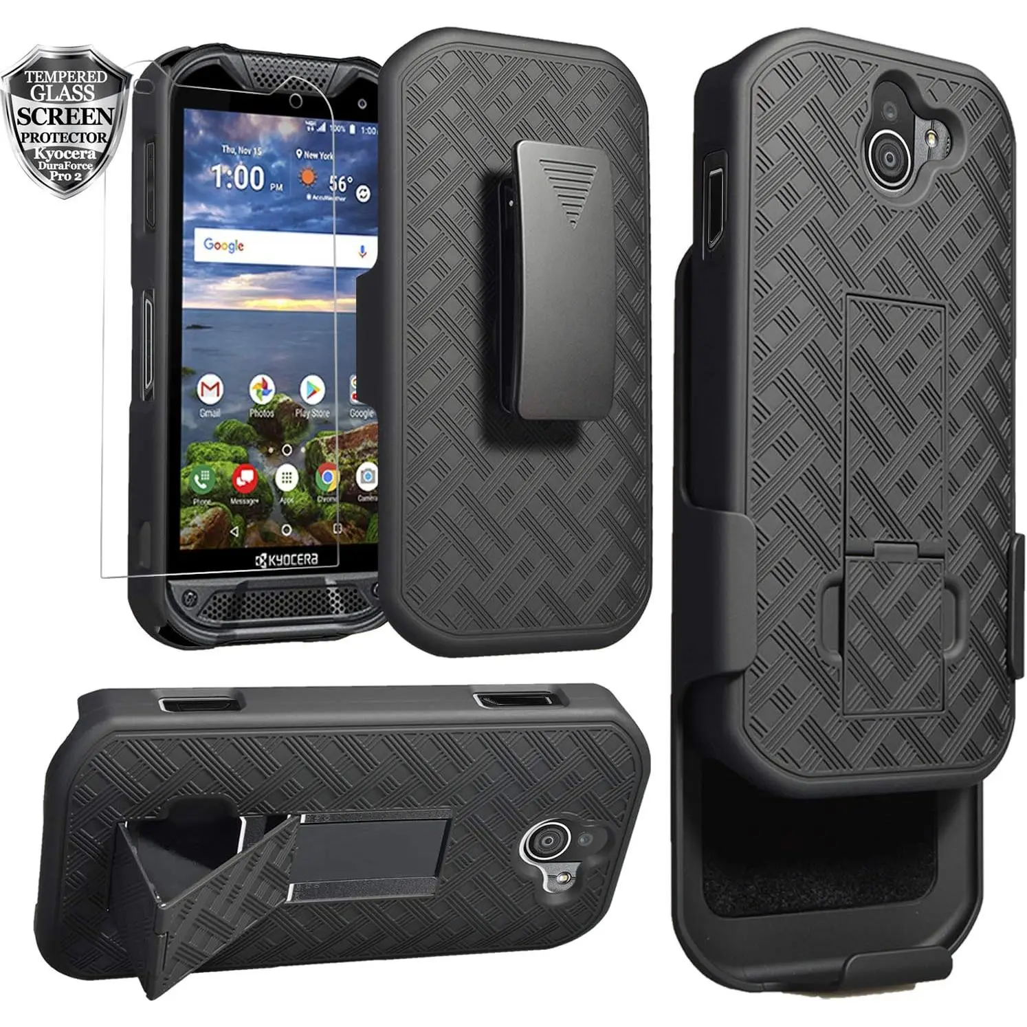 Kyocera DuraForce Pro 2 Case,  E6910 Holster with Screen Protector, Swivel Belt Clip, Kickstand Holder, Shock Proof Pouch Slim Shell Slide Cover for  Kyocera Dura Force Pro2 - Black