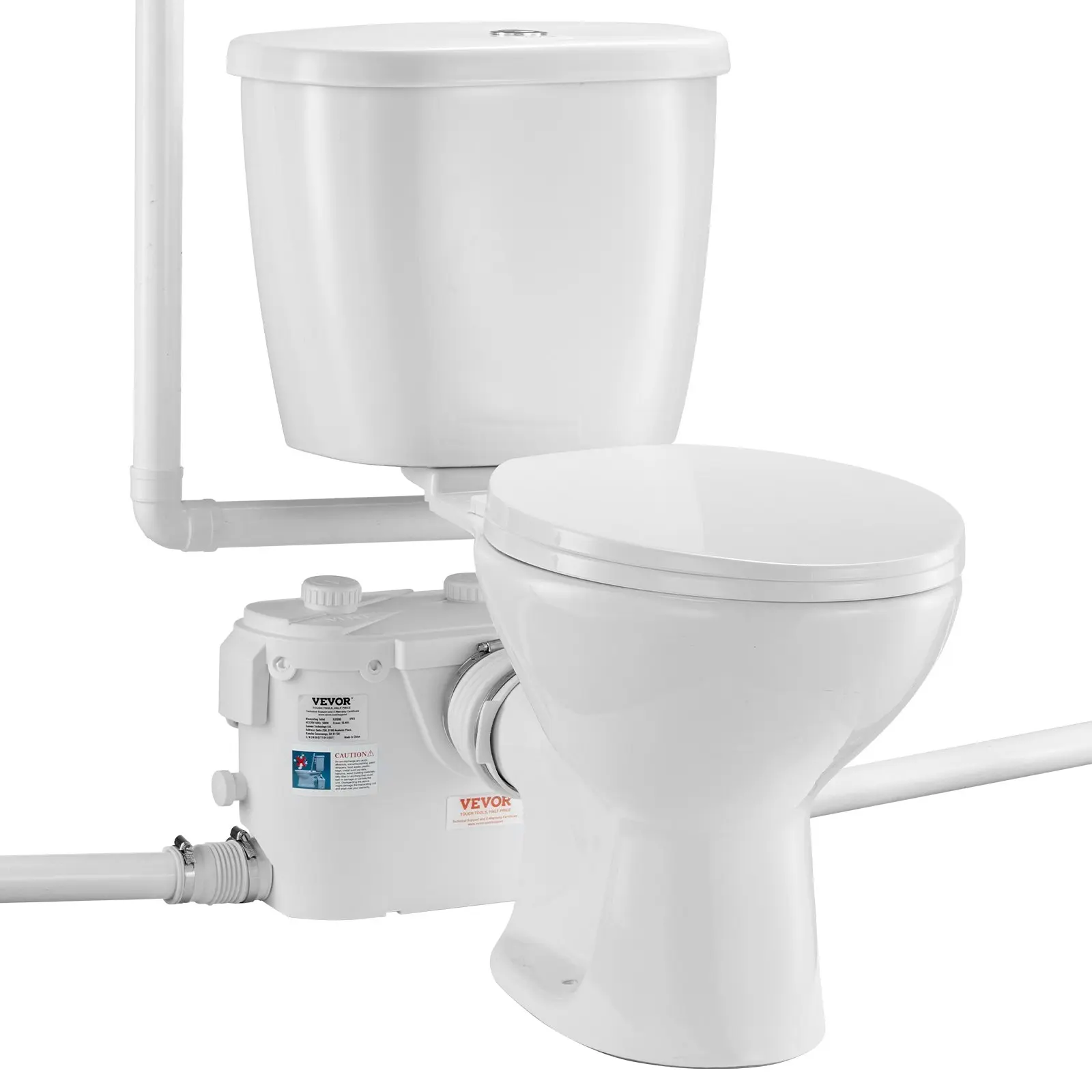 VEVOR Macerating Toilet System with Powerful 500W Macerator Pump, Rear Discharge and Upflush Toilet For Basement, Dual Flush Water Disposal, Macerating Toilet System Kit with 3-Inlet, Space Saving
