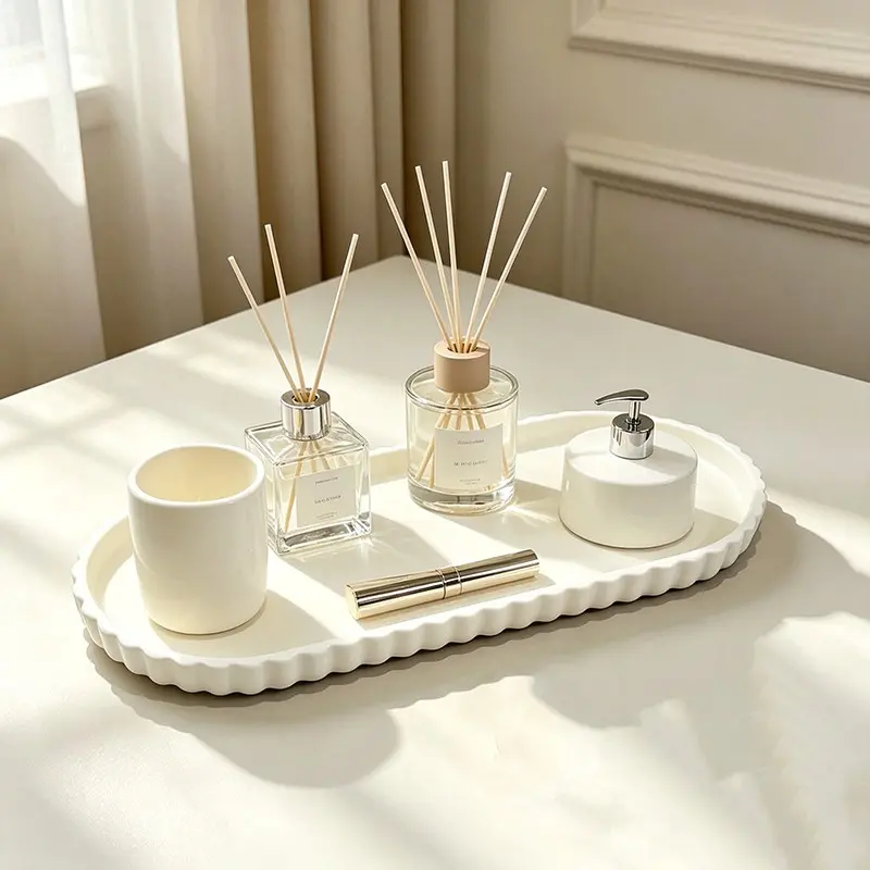 Modern Wave Edge Decorative Tray, Minimalist Soft Modern Curve Design, Enhances Desktop Aesthetics, Ideal for Bathroom, Living Room, Dining Room, Kitchen