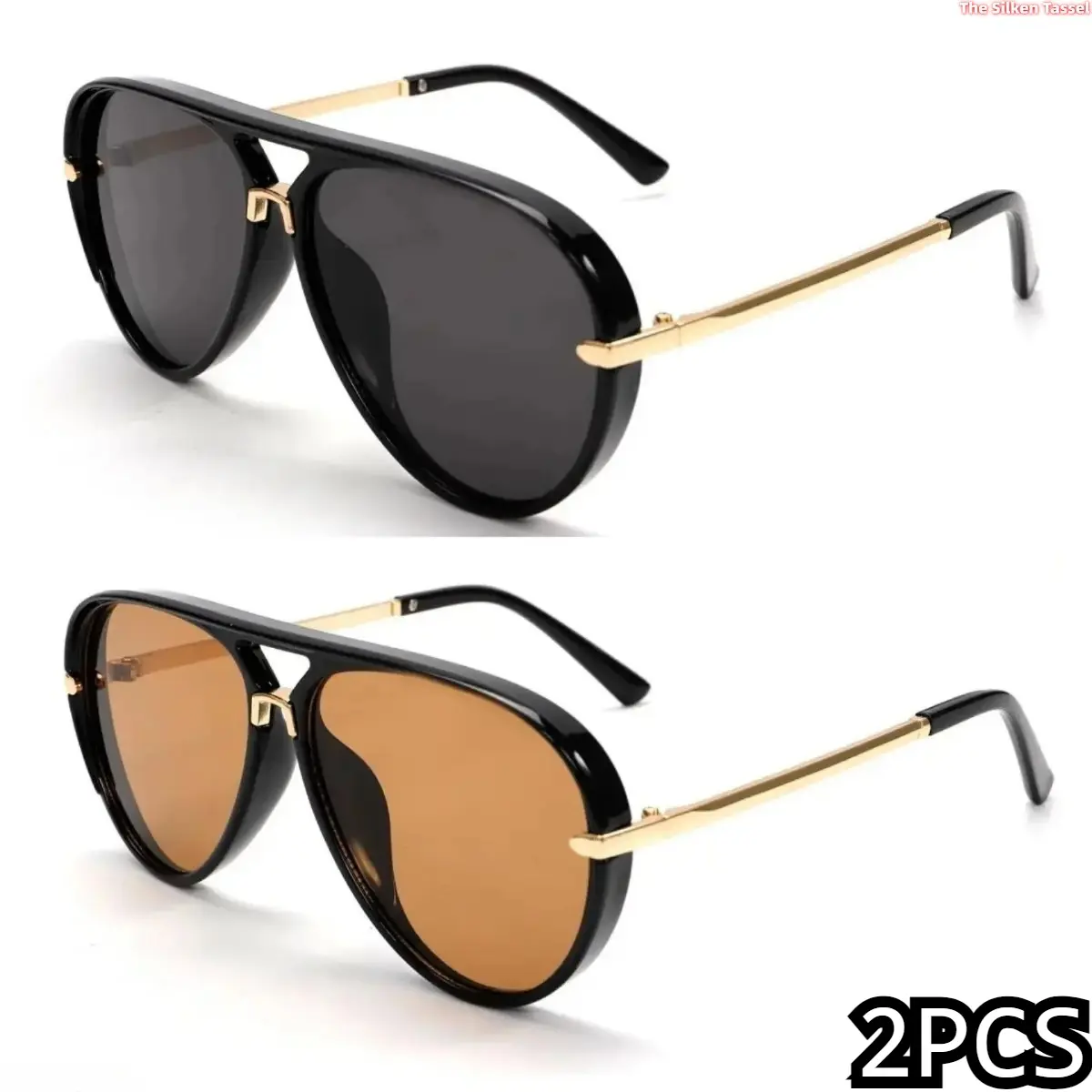 2pcs Retro Aviator Sunglasses - 2026 New Fashion Multi-Color Gradient Shades, Street Style Casual Outdoor Sunglasses for Women with Summer Vibes, Street Style Sunglasses, Casual Sunglasses,summerwins,summeroutfits,vacationoutfits,beachoutfits sohochic