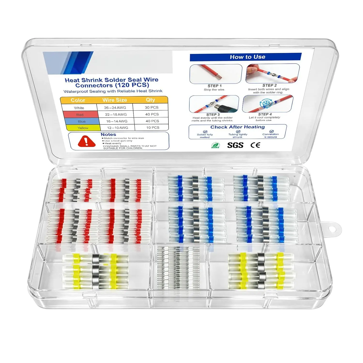 120 Pcs Solder Seal Wire Connectors Kit with Built-in Solder Ring, Waterproof Electrical Butt Splices for Automotive Wiring, Boat Wiring, Truck Applications (Car Repair Tool), Trucks, 120 Solder Seal Wire Connectors