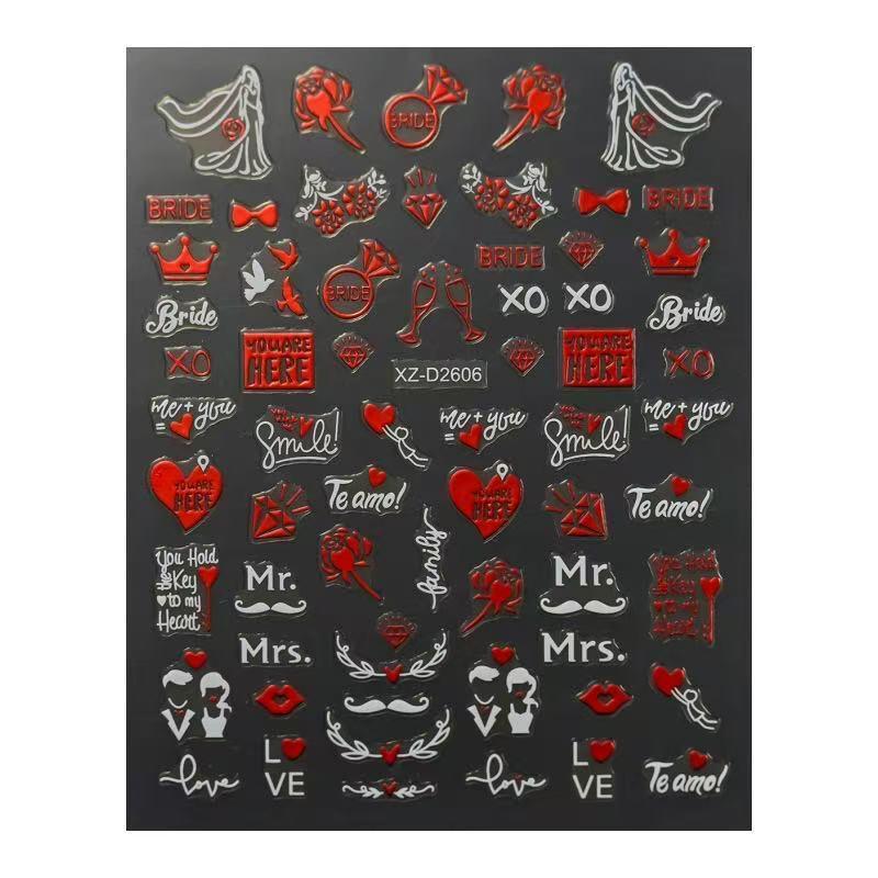 Heart & Lip Pattern Nail Art Sticker, 8 Counts/set Nail Art Design Romantic Love Nail Decal, Elegant Nail Decoration, DIY Nail Art Decoration for Women & Girls