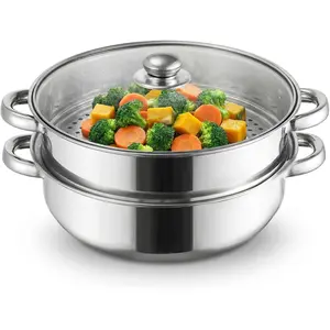 Steamer Pot With Lid 2 Tier, Multipurpose Stainless Steel Steaming Pot, Steam Pots With Handle For Vegetable, Dumpling, Food, 11 Inch（Thickened）
