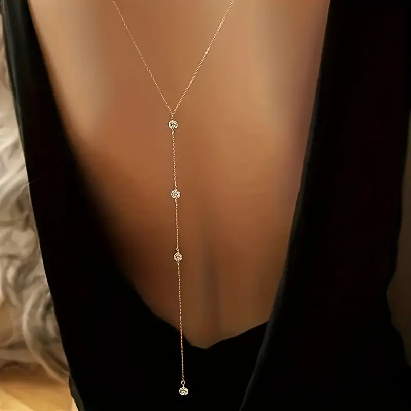 Fashionable minimalist style water drop back chain, trendy women's long necklace, tassel body chain for women