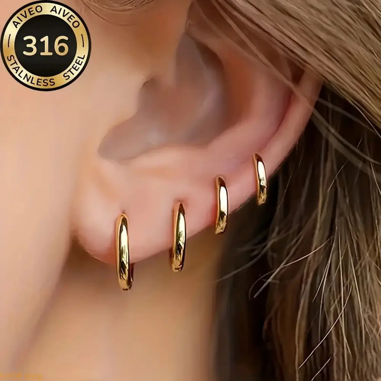 Women's 4-Pair Gold Hoop Earrings Set - Hypoallergenic Stainless Steel, Anti-Tarnish, Minimalist, Plain Look Gold Earrings, Unisex Fashion Jewelry for Daily Wear, Gift for Her