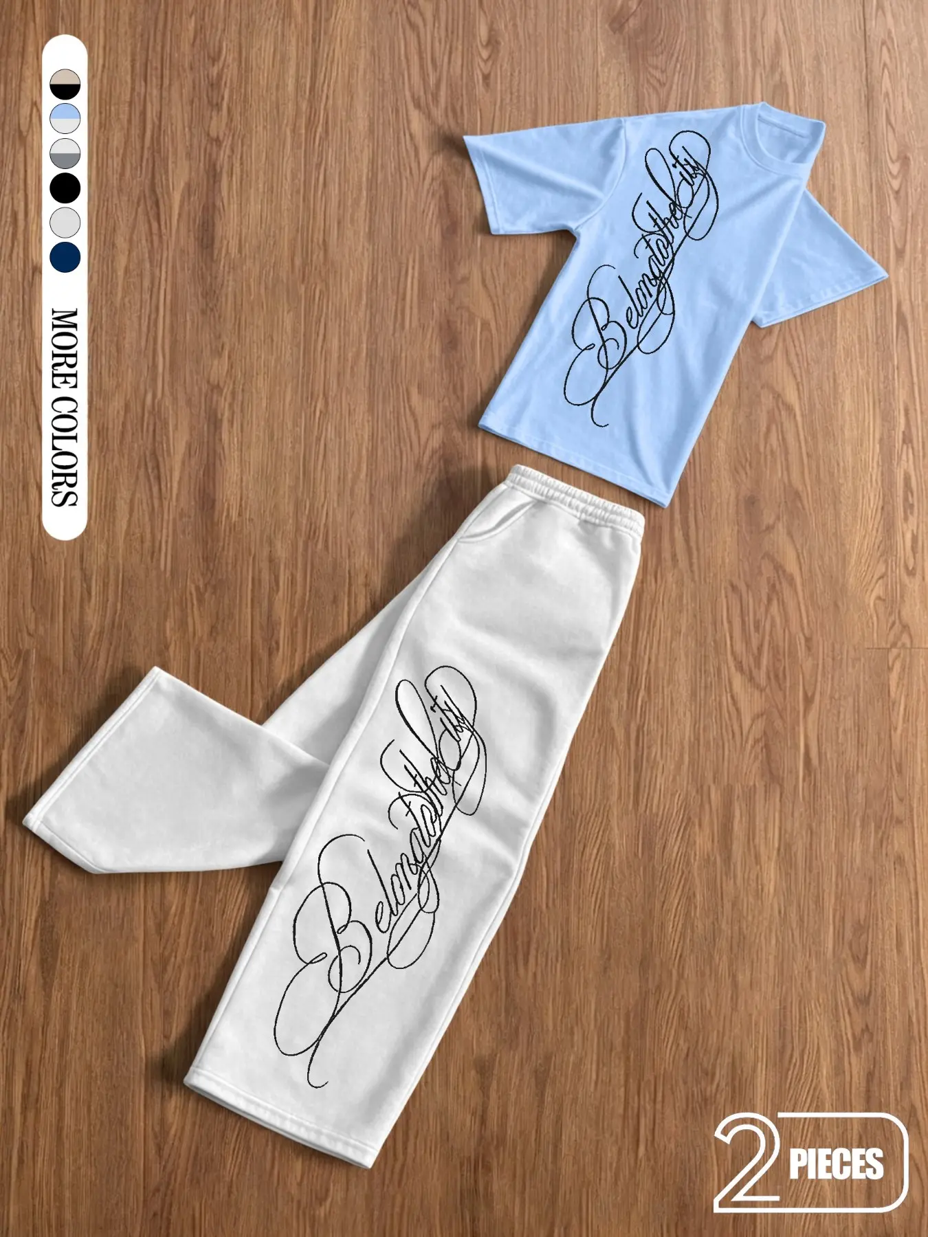 Breathable Soft Knit Casual Set, Simple Vertical Letter Logo, Elastic Waist Sweatpants, Side Pockets, Multiple Solid Colors, Teen