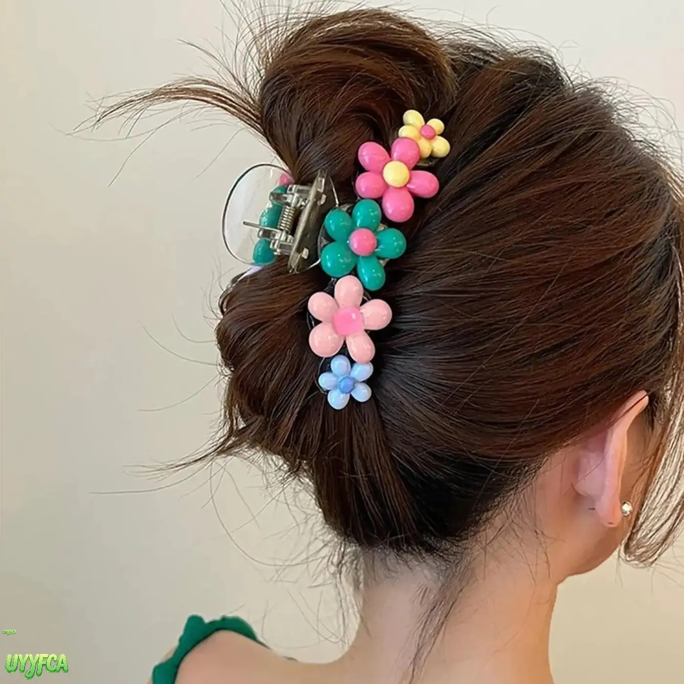 1pc Dopamine Candy Color Flower Hair Claw Clip For Women Teen Girls, Y2K Pastel Multi Floral Decor Transparent Large Jaw Hair Clip, Anti Slip Strong Spring Hold Cute Kawaii Hair Accessory For Summer Vacation Daily School Casual Outfit Styling