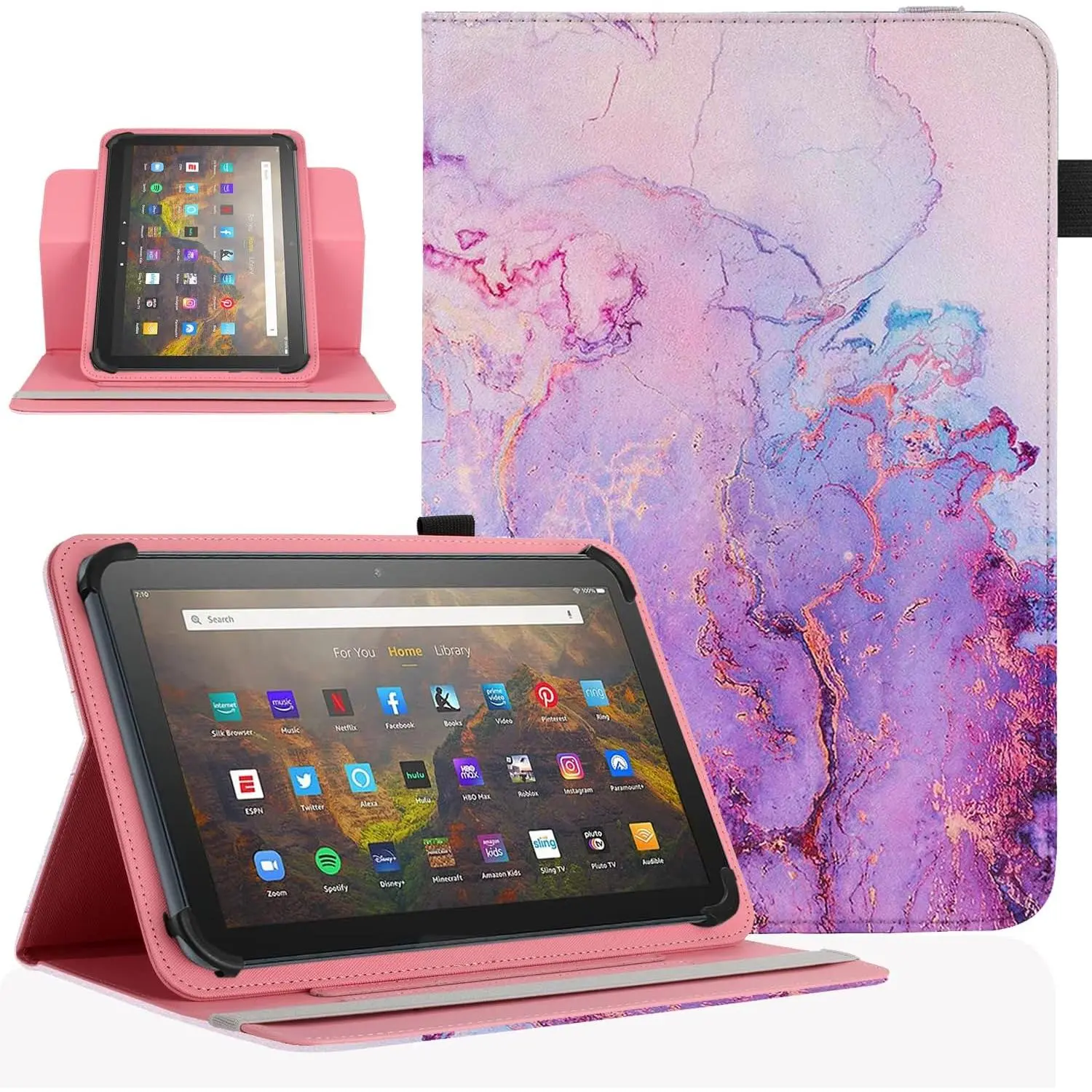 7 8 Inch Android Tablet Case,360  Rotatable Kickstand Multiple Viewing 7.0"- 8.5" Inch Tablet Protective Cover for 7.0" 7.9" 8.0" 8.4" Touchscreen Tablet,Marble