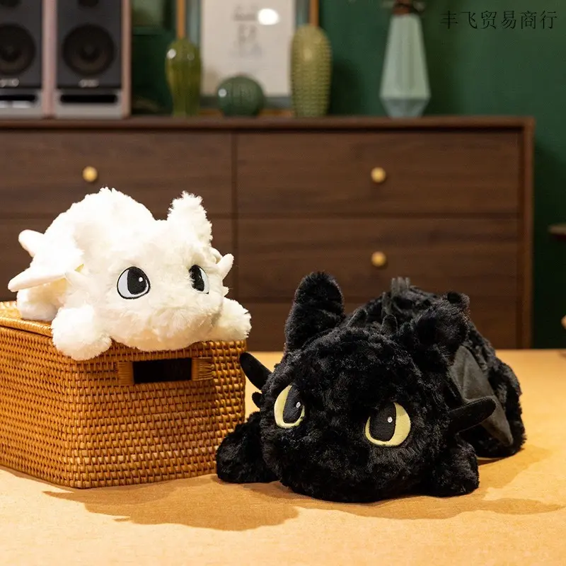 2-Pack Cute Baby Dragon Stuffed Toys - Fluffy Fabric Mascot Collectibles, White & Black Soft Plushies, Home Sofa Decor Throw Pillow, Kids' Gift, Fluffy Fabric Stuffed Toys, Mascot Stuffed Toys