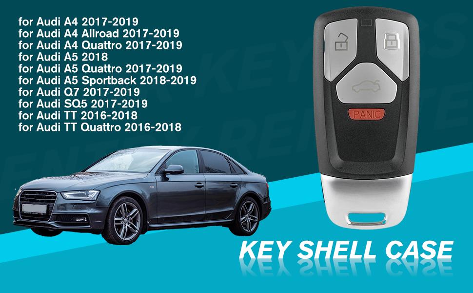 Key Fob Cover Shell Case Replacement 4 Buttons Key Fob Remote Control Shell Case - Compatible for Audi A4 Q7 SQ5 2017-2019 for Audi A5 2018 for Audi TT 2016-2018