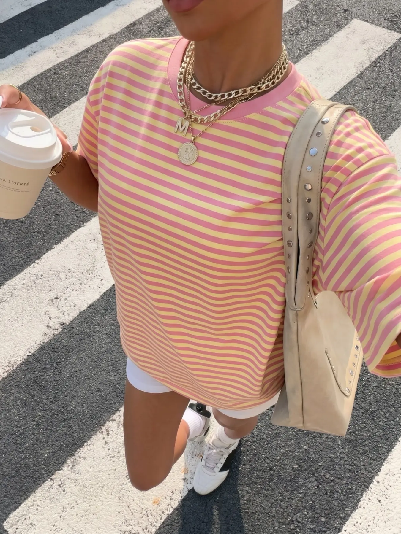 Soft Oversized, Loose, Pastel Pink Striped Breathable Cotton Crew Neck Short Sleeve T-Shirt, Casual Comfy Top, Versatile Daily Streetwear Summer Essential Relaxed Fit Women's Baggy Tees For Wardrobe Staple Top