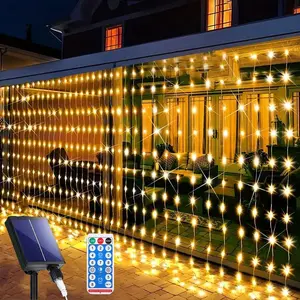 Solar Powered Curtain Light String, 1 Count 8-lighting Modes Outdoor Decorative Light String, Waterproof LED Light for Outdoor Garden Wedding Party, Ornaments, Garden Decorations, Outdoor Twinkle Lights