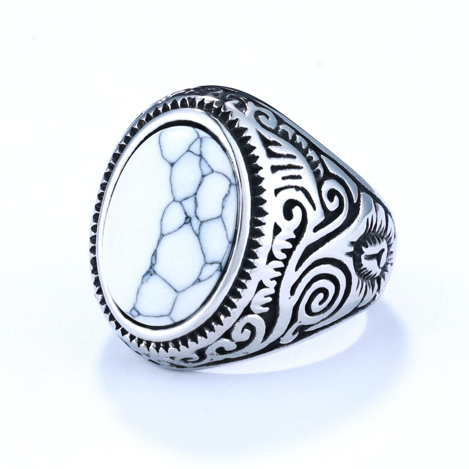 Unique European and American style, unisex carved minimalist square turquoise ring