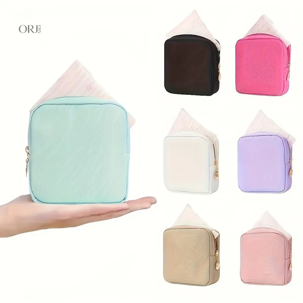 Minimalism Female High-Capacity Lightweight Period Pouch, Soft Fabric Zippered Tampon & Menstrual Essentials Organizer for Outdoor Outing, Compact Travel Accessory Bag with Elastic Fit, AC Closure