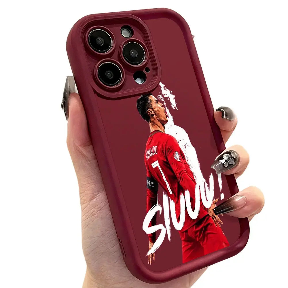 Cool Graffiti Style Ronaldo Number 7 Siu Celebration Pattern Phone Case for iPhone 17 16 15 14 Pro Max 13 12 11 XR XS Plus Air Slim Shockproof Anti Scratch TPU Protective Cover Trendy Soccer Football Fan Aesthetic Phone Accessory
