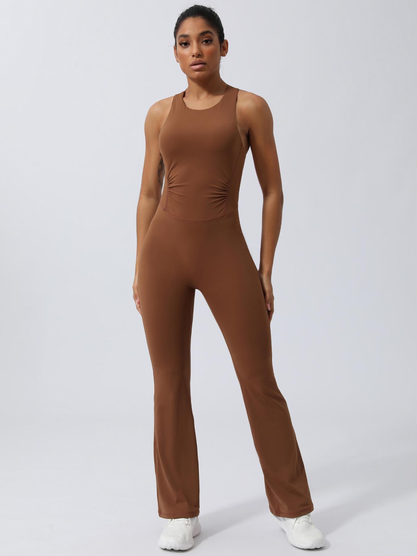Women's Solid Criss Cross Backless Sports Jumpsuit, Casual Sporty Sleeveless Twist Jumpsuit for Yoga Gym Workout, Ladies Sportswear for All Seasons