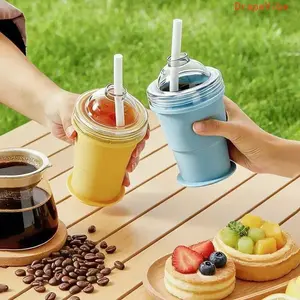 Foldable Ice Hockey Drink Cup Collapsible Reusable Cup With Straw Heat Resistant Lightweight Portable Drinkware For Outdoor Travel Camping Office Daily Use