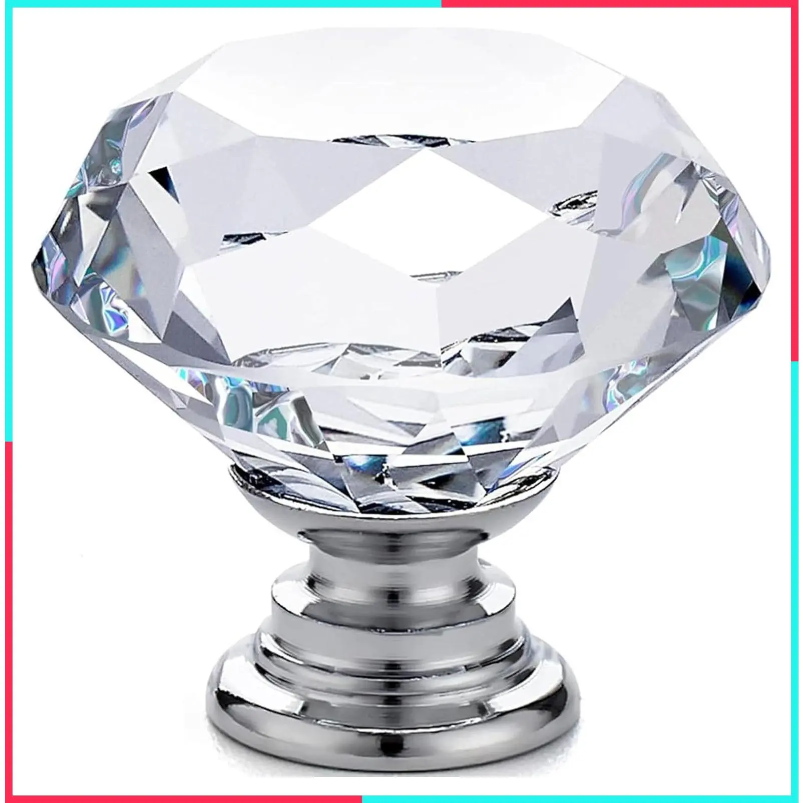 12pcs 30mm Diamond Shape Crystal Glass Drawer Knobs Pull Handles for Cabinet Drawer Furniture