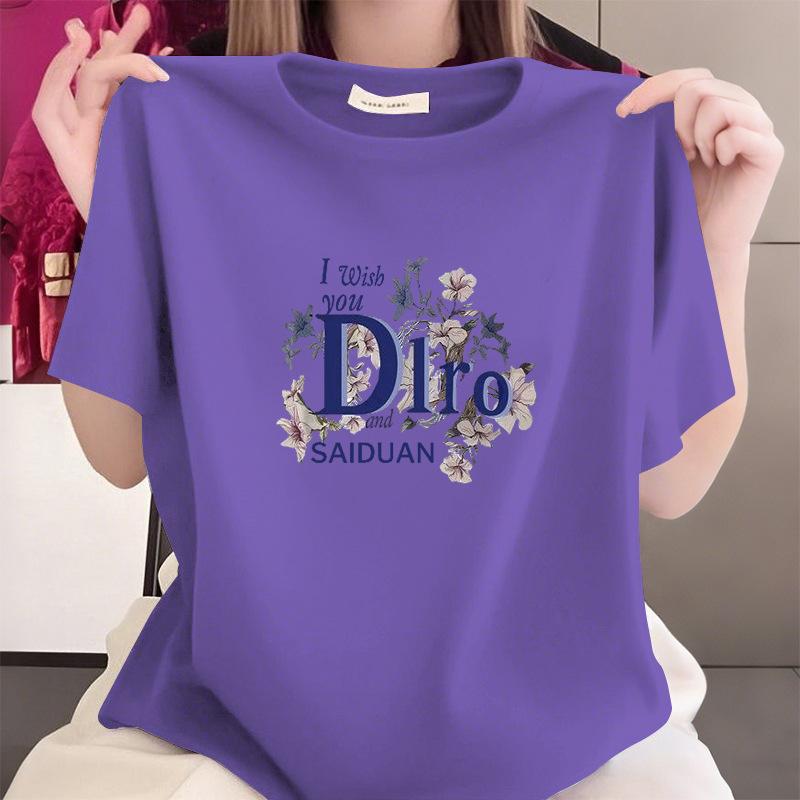 Summer New 100% Cotton Short Sleeve Middle - Aged Mom Top Women's T - shirt for Plus Size Fat MM Tummy Control Slimming Versatile Stylish Clothing