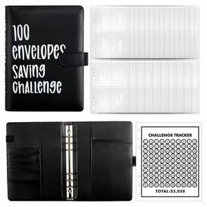 A5 Size 100 Envelope Savings Challenge Book With Waterproof PVC Cash Pouch Budget Log Card Pink Grey Color Options