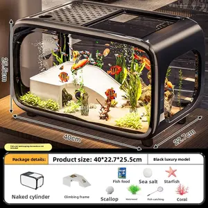 Creative fish tank household light luxury with lid new landscaping ecological tank wholesale high transparency and anti-drop desktop small aquarium