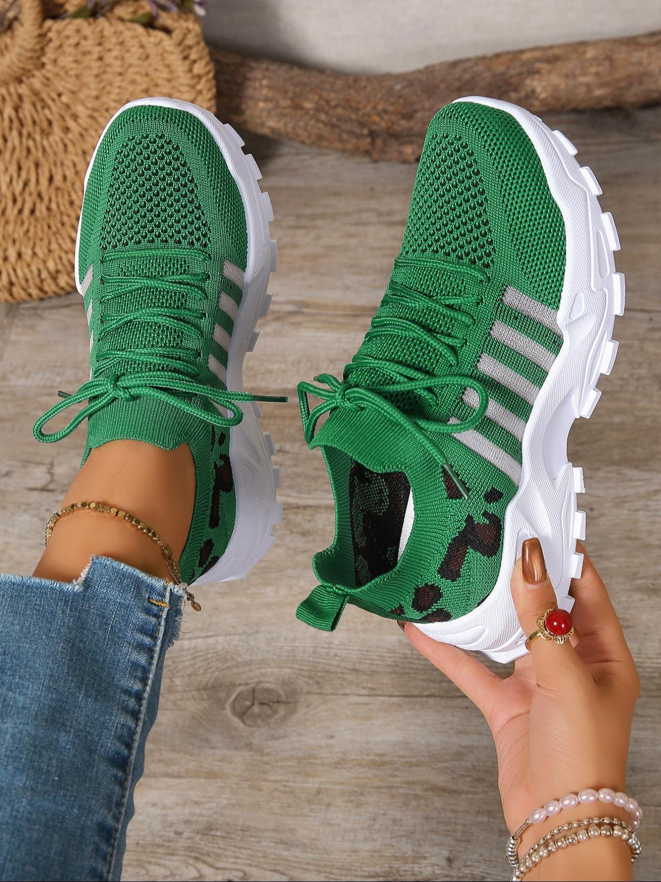 Women's Fashion Leopard Print Lace Up Low Top Sneakers, Casual Comfortable Sporty Running Shoes, Female All-match Round Toe Trending Fashionable Running Athletic Shoes for Daily Wear, Breathable Running Shoes, Workout Sneakers