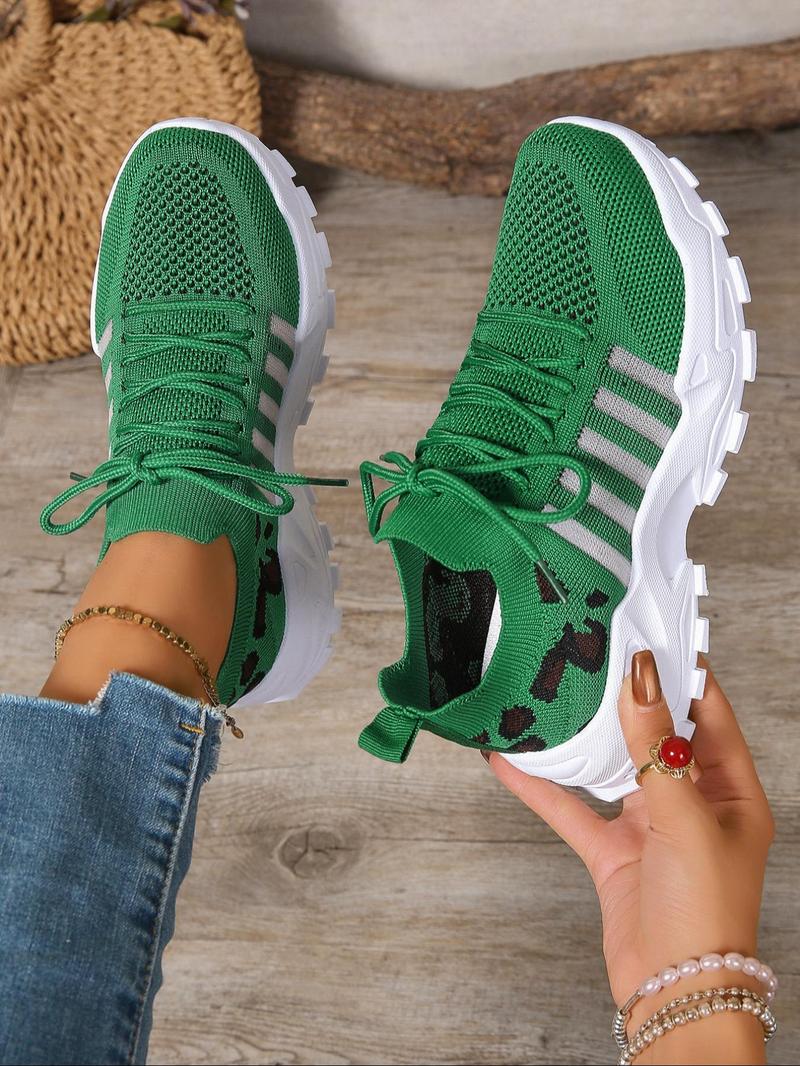 Women's Fashion Leopard Print Lace Up Low Top Sneakers, Casual Comfortable Sporty Running Shoes, Female All-match Round Toe Trending Fashionable Running Athletic Shoes for Daily Wear, Breathable Running Shoes, Workout Sneakers