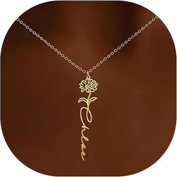 DIY name birthday flower necklace, fashionable gold-plated copper December birth flower necklace, birthday gift