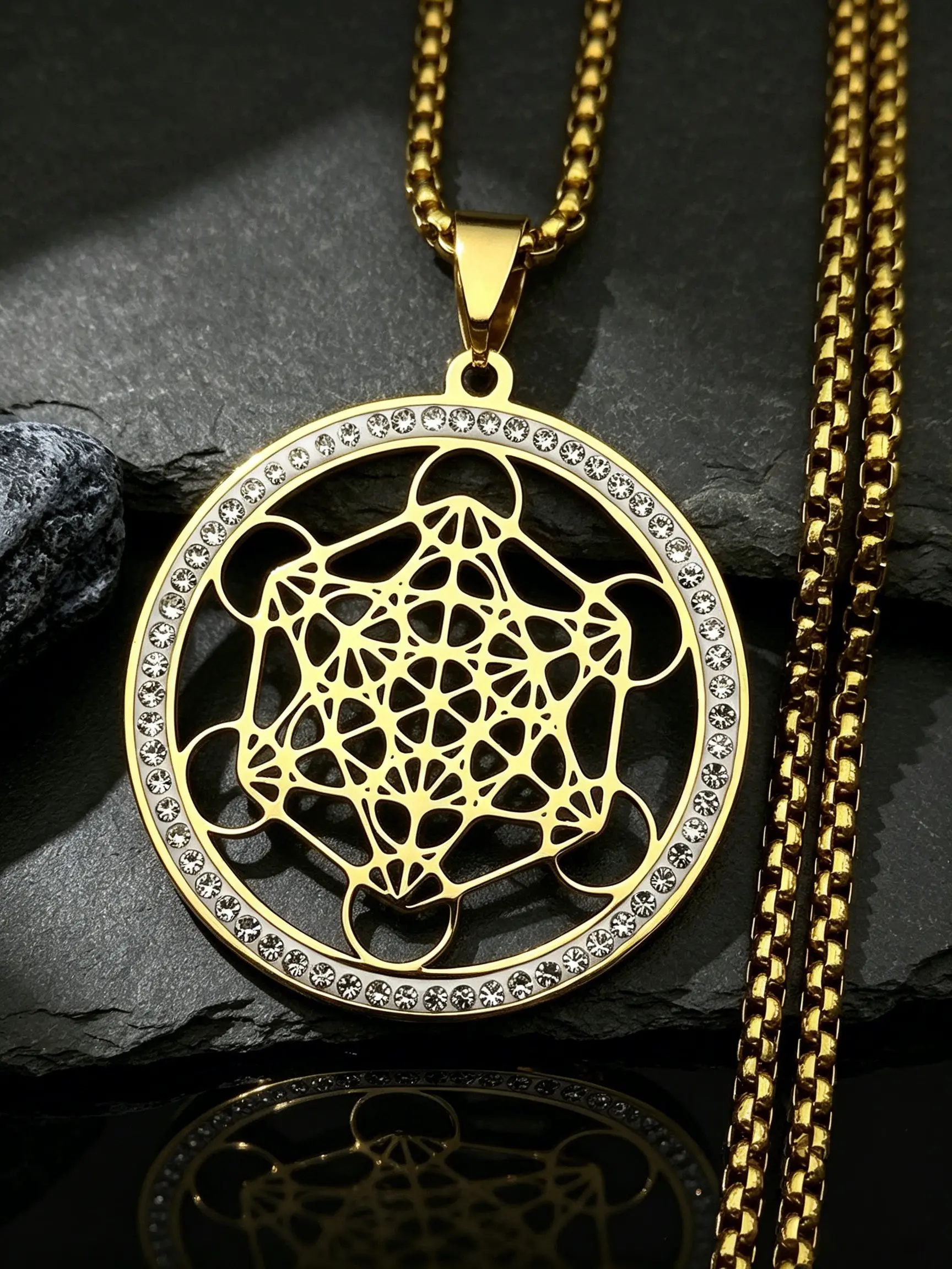 Flower of Life Stainless Steel Chakras Chain Women Men Style Necklace Metatron Cube Sacred Geometry Symbol Jewelry fleur de vie