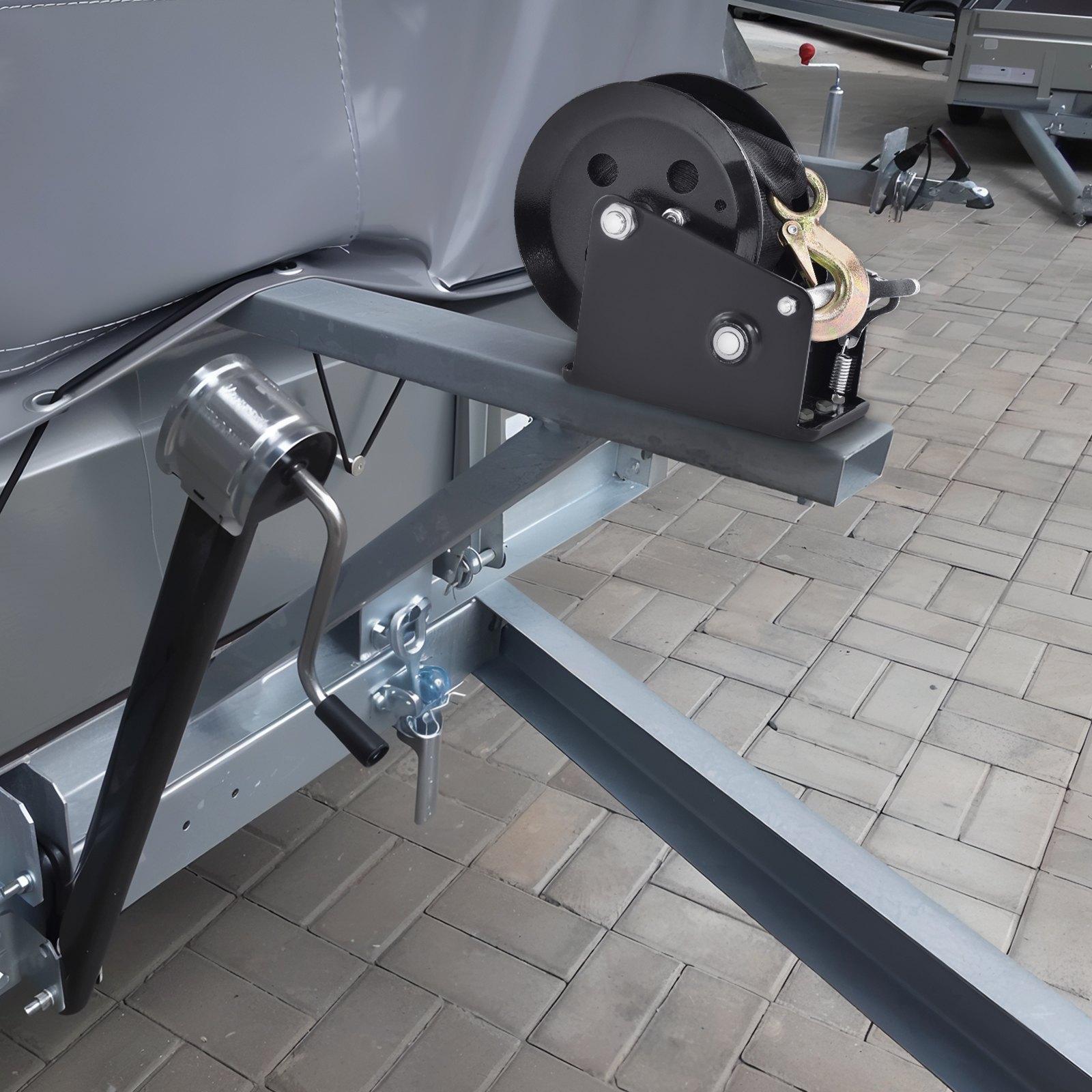 Hand Winch1600 lbs Pulling Capacity, Boat Trailer Winch Heavy Duty Rope Crank with 33 ft Polyester Strap and Two-Way Ratchet, Manual Operated Hand Crank Winch for Trailer, Boat or ATV Towing