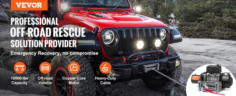 VEVOR Electric Winch, 18,000 lb Truck Trailer Jeep Winch, 12V DC 7/16 in x 85 ft Steel Cable Roller Fairlead Wireless & Wired Remote Control, IP55 Waterproof Towing for Off Road SUV Jeep Truck TrailerHoliday gifts