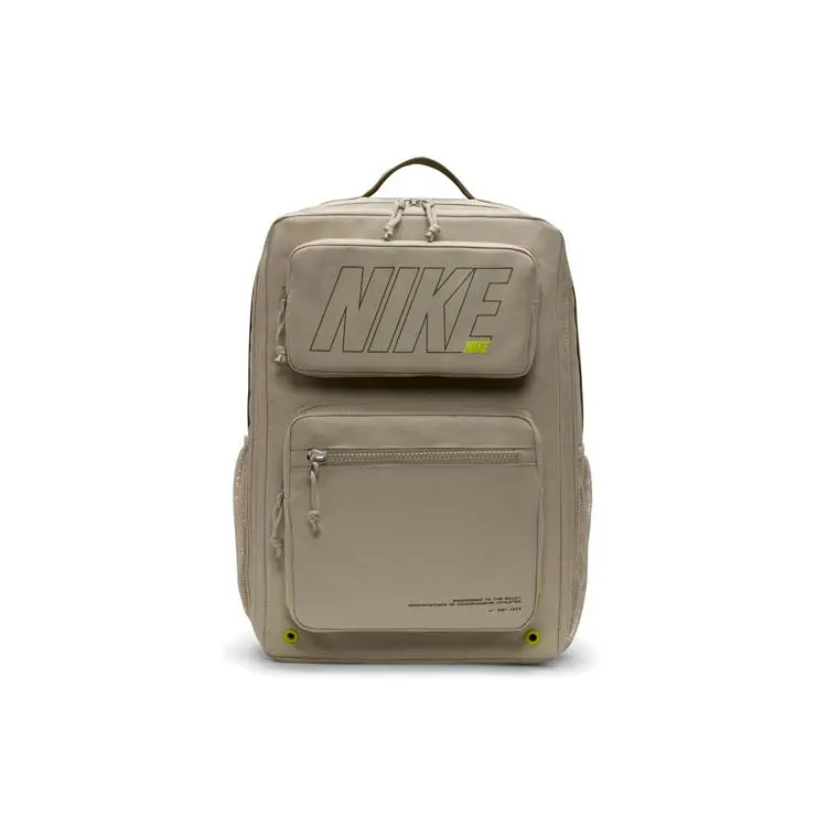 Nike Utility Speed Logo Print Training Backpack for Students and Adults, Lightweight Air-Cushioned Design, Stone Color