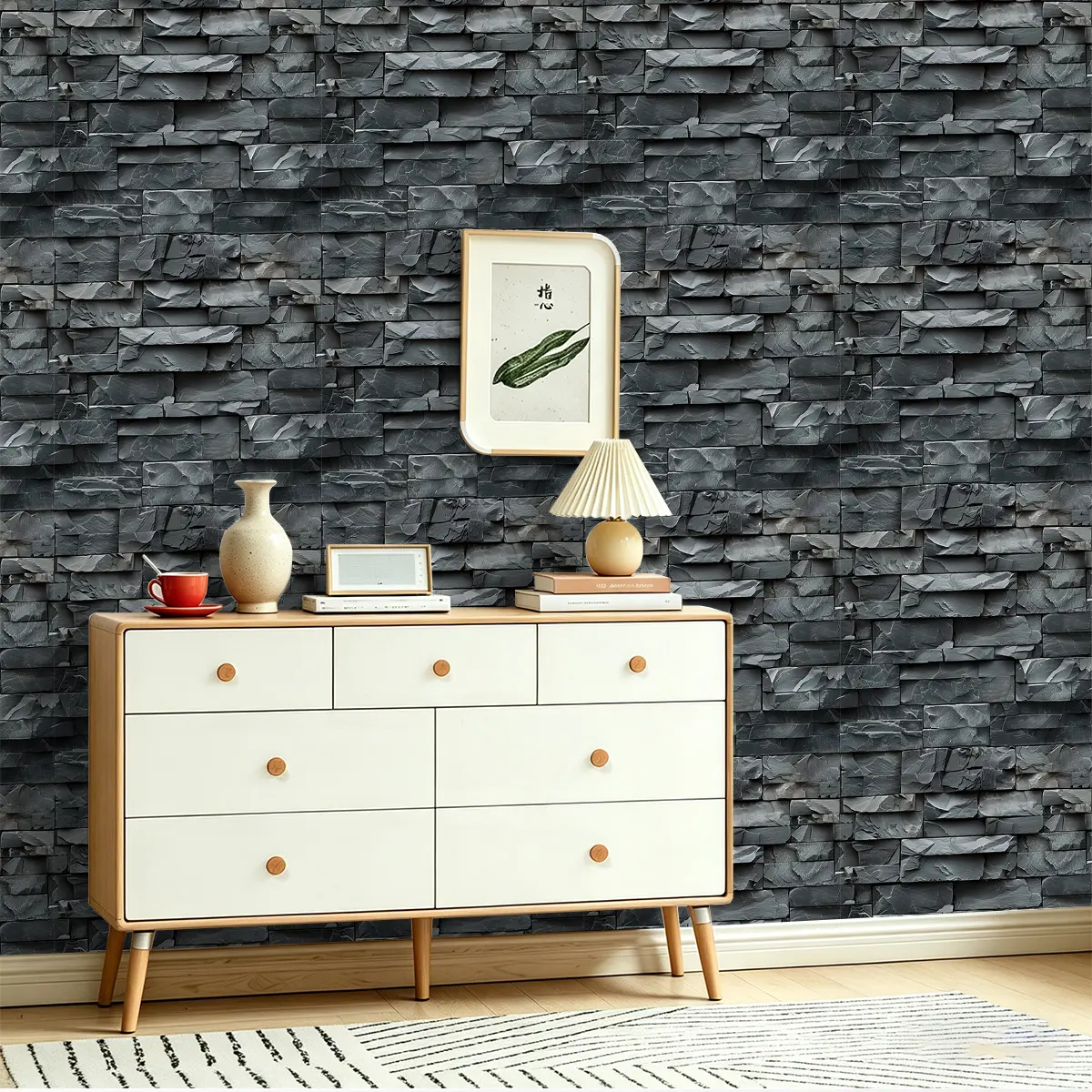 Gray Stone Slab Texture Peel Stick Wallpaper Rustic Matte Stone Removable Wall Decor
