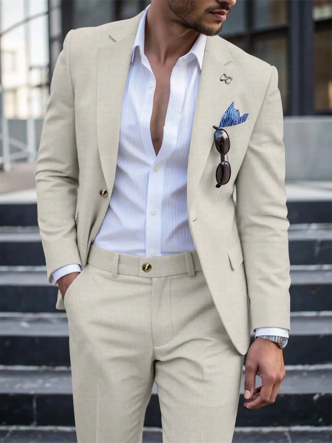 Men's Business Style Suit Two-Piece Set, Lightweight Jacket and Pants, Casual Office Wear, Perfect for Interviews and Weddings