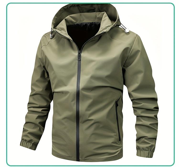 Solid Color Men's Long Sleeve Zip Up Windproof Hooded Sports Jacket For Spring Fall Outdoor, Hiking Running Cycling