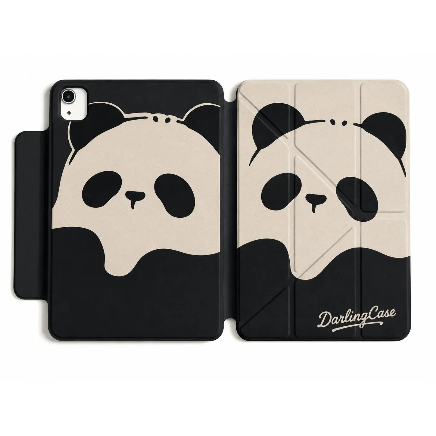DarlingCase Cute Panda Tablet Case with TPU Frame, Black White Kawaii Giant Panda Cartoon Aesthetic Cover, Magnetic Y-Fold Multi-Angle Stand, Built-In Pencil Holder, Shockproof Anti-Drop, Auto Sleep/Wake for iPad A16 11th Gen, Air, Pro, Mini
