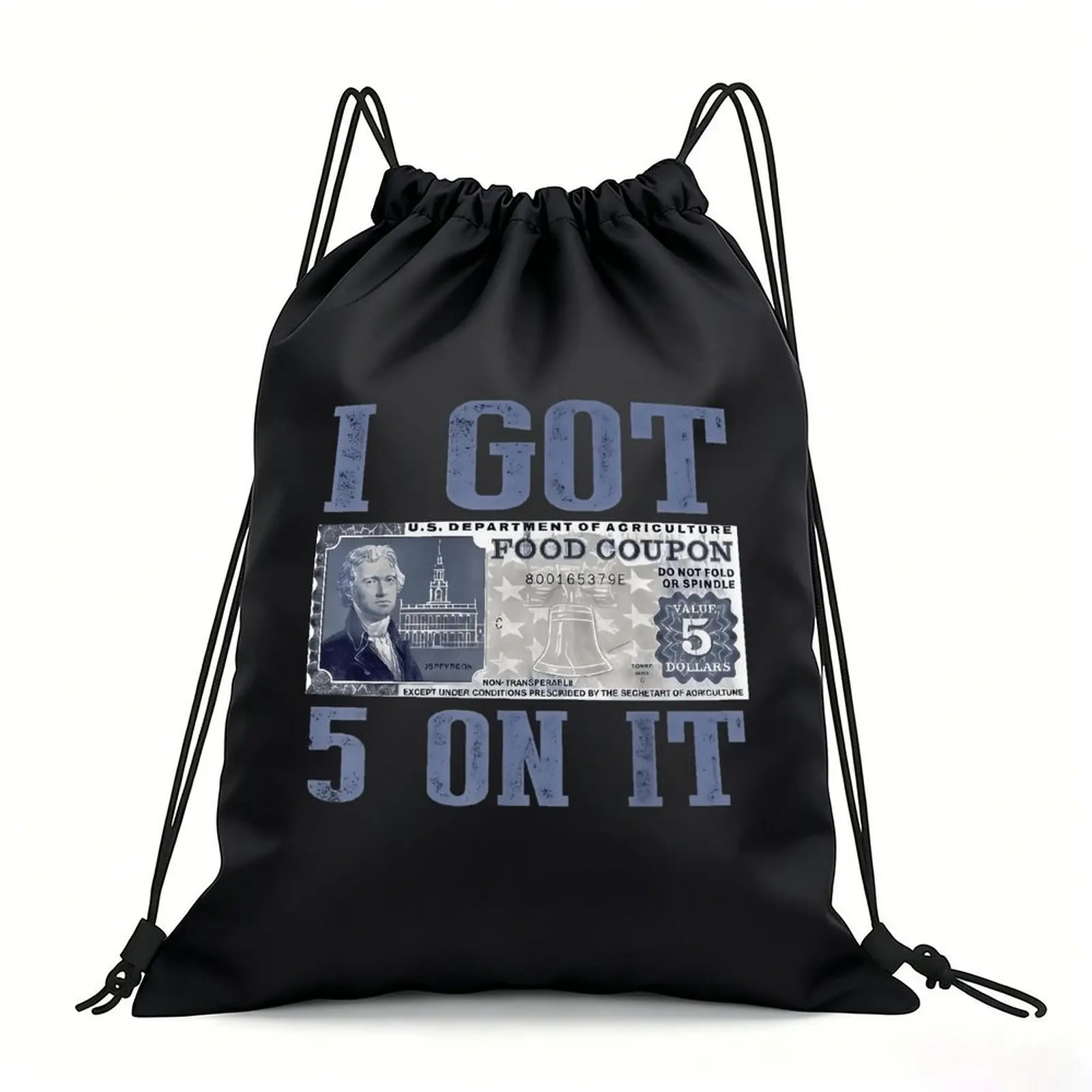 Portable Drawstring Sack Bag with Custom Graphic Print, Waterproof Polyester String Backpack for Gym Workout Swimming Hiking