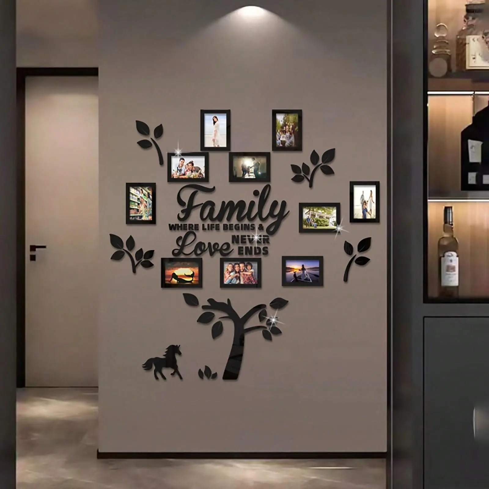 10 Pcs 6 Inch Acrylic Frame Wall Stickers, Removable 3D Mirror Pony Tree Wall Decals, Decorative Sticker, Art Background Decor for Living Room, Bedroom, Kitchen, Office, Sticker Decoration, Bedroom Decorations, Home Decor