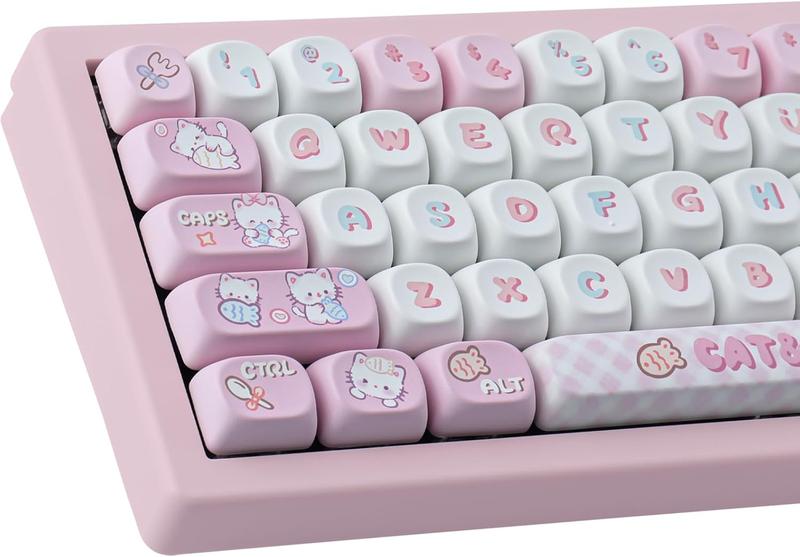 Cute Kitty-cat Keycaps Set 140 Keys Dye-Sublimation MOA Profile Keycaps for Cherry Gateron MX Swithes Mechanical Keyboards