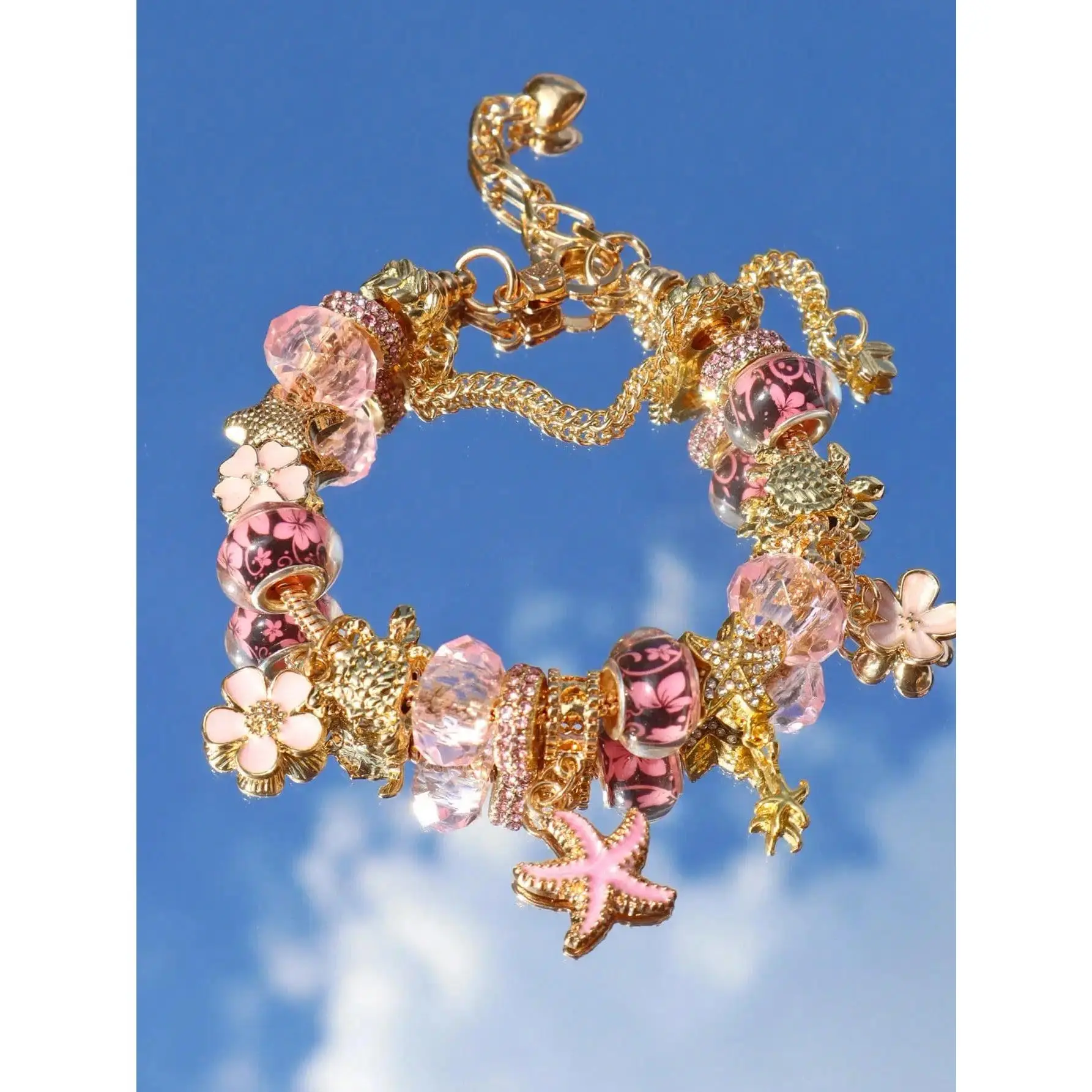 1pc Classic Cherry Blossom Charm Bracelet, 1pc Fashion Seawater Style Starfish Shell DIY Bracelet, 1pc Pink Cherry Blossom Charm Bracelet