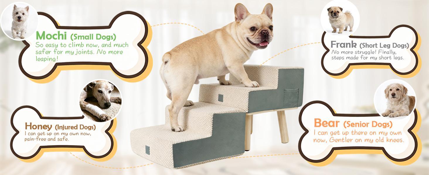 Dog Stairs for Small Dogs and Cats, 4-Step Dog Ramp for Couch and Bed, Foldable 2-in-1 Wooden Pet Steps for Puppy, Split Ottoman Design, Beige
