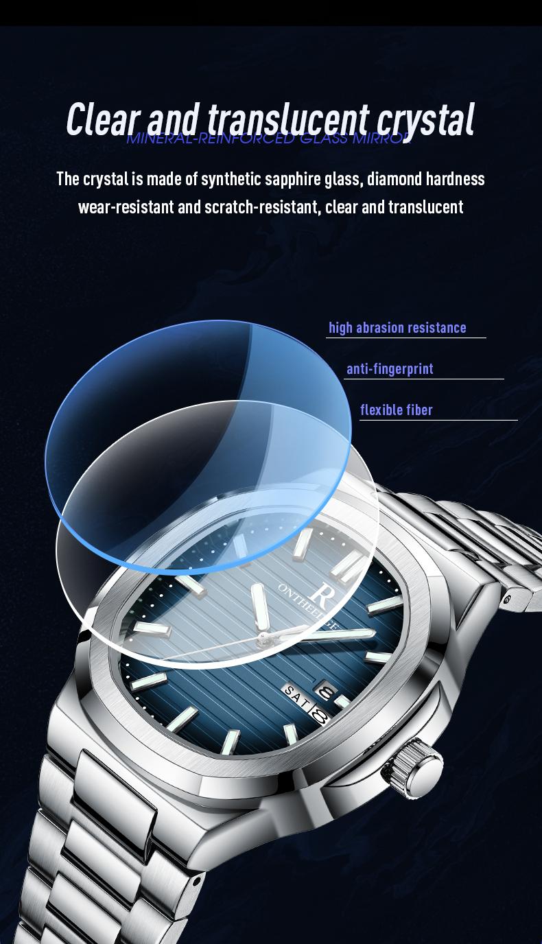 Men's Luxury Square Blue Dial Quartz Watch - Stainless Steel Wristwatch with Date, Luminous Hands, Waterproof, Classic Business Casual Dress Watch, Perfect Gift for Husband Dad