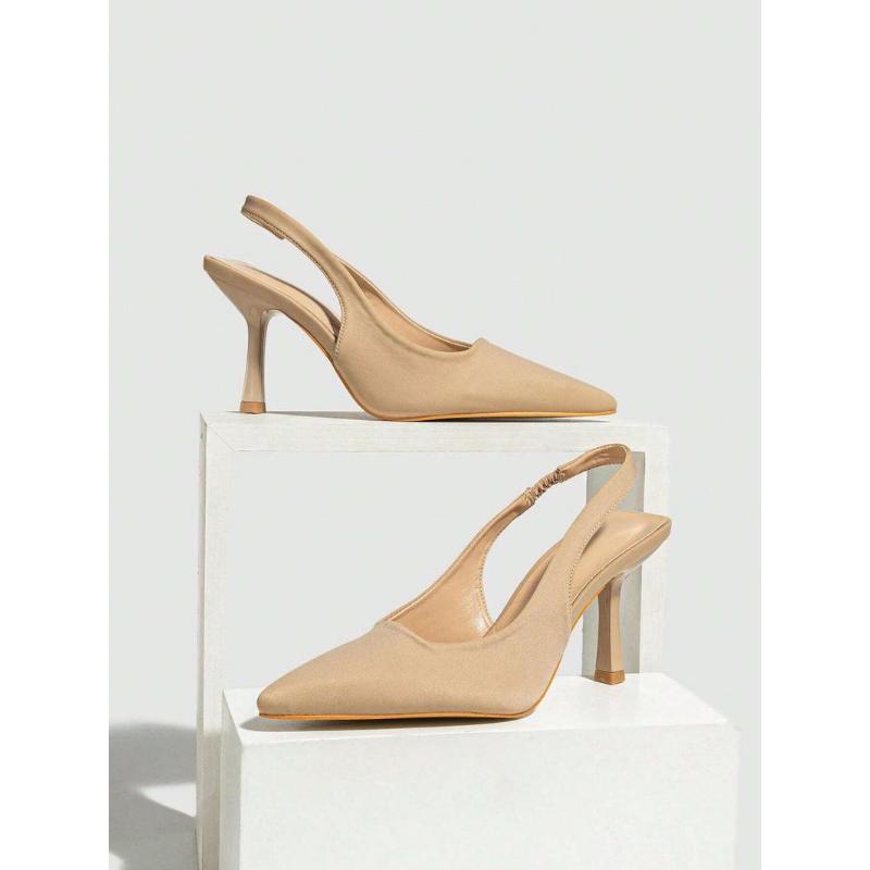 (New)Women's Pink Pointed Toe Stiletto Work Shoes, Slingback With Back Strap, Suede Shallow Mouth Single Shoes For Spring And Autumn, High Heels