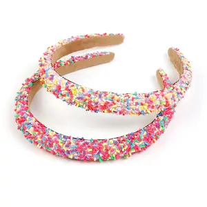 2Pcs Easter Sprinkle Headbands for Women Cute Padded Headbands Thick Rainbow Hairband Colorful Pink Head Bands Donut Candy Hair Bands Hair Accessories
